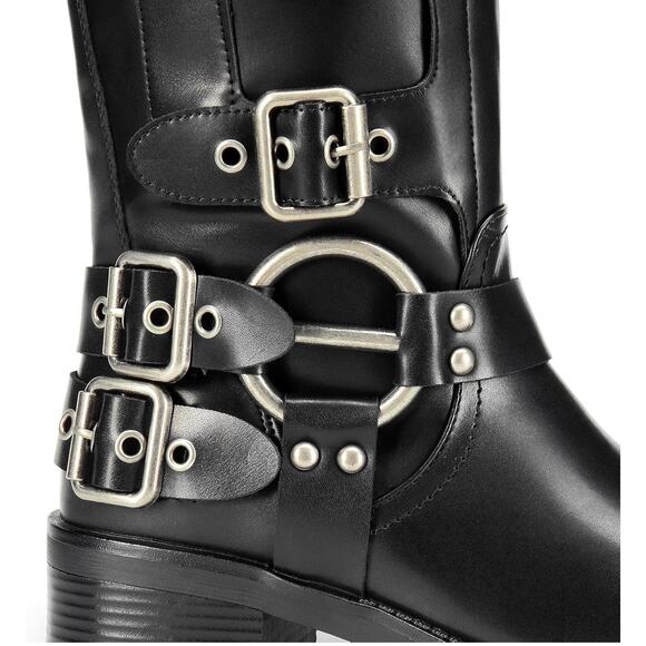 NWT Black DREAM PAIRS Knee High Side Zipper Motorcycle Boots Silver Buckle SZ 7 - Picture 9 of 12